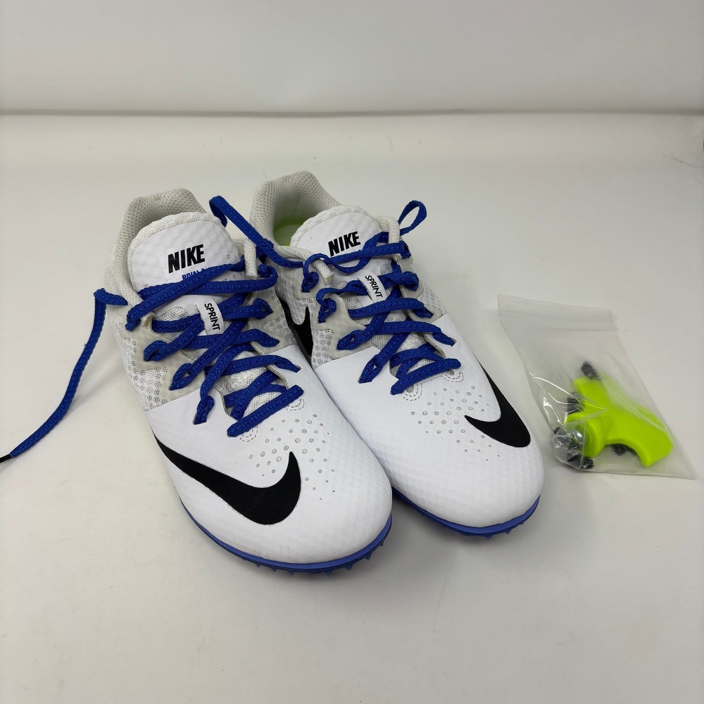 Nike Zoom Rival S 8 Mens Track Spikes White Blue Racing Shoes 806556-100 7.5